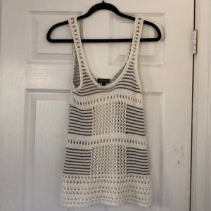 White knit tank with metallic thread details